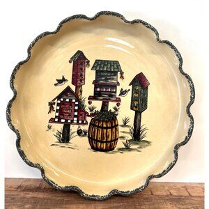 Home & Garden Party Handcrafted Scalloped Plate With Birdhouse Design Heavy